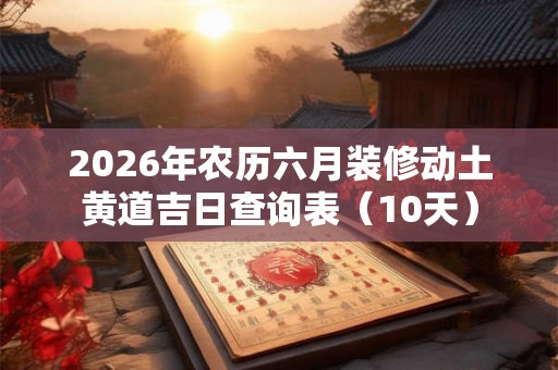 2026年农历六月装修动土黄道吉日查询表（10天）