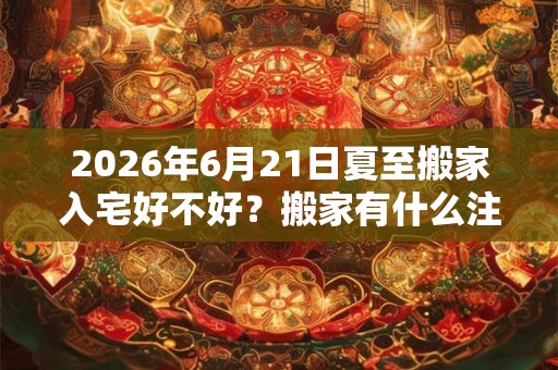 2026年6月21日夏至搬家入宅好不好？搬家有什么注意事项？