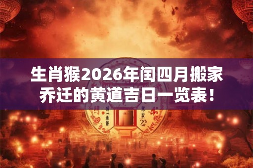 生肖猴2026年闰四月搬家乔迁的黄道吉日一览表！