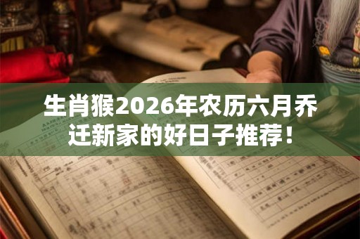 生肖猴2026年农历六月乔迁新家的好日子推荐！