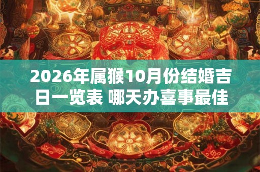 2026年属猴10月份结婚吉日一览表 哪天办喜事最佳