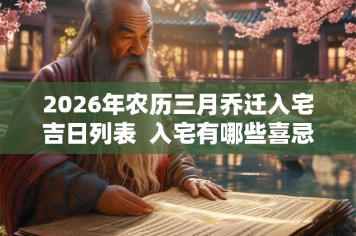 2026年农历三月乔迁入宅吉日列表  入宅有哪些喜忌