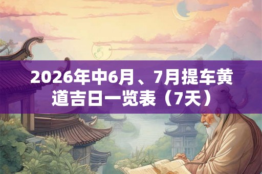2026年中6月、7月提车黄道吉日一览表（7天）