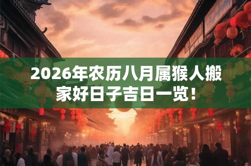 2026年农历八月属猴人搬家好日子吉日一览！