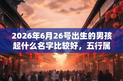 2026年6月26号出生的男孩起什么名字比较好，五行属什么