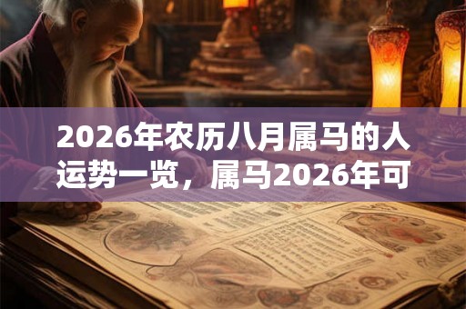 2026年农历八月属马的人运势一览，属马2026年可以结婚吗？