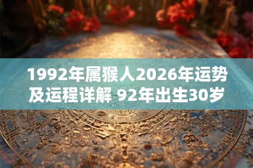 1992年属猴人2026年运势及运程详解 92年出生30岁猴人在虎年每月运势