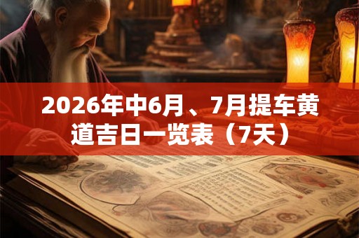2026年中6月、7月提车黄道吉日一览表（7天）