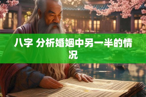 八字 分析婚姻中另一半的情况 八字 分析婚姻中另一半的情况