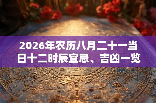 2026年农历八月二十一当日十二时辰宜忌、吉凶一览