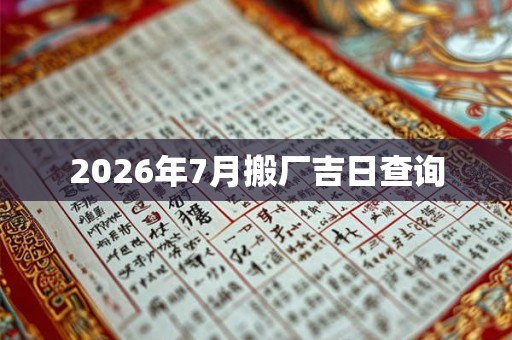 2026年7月搬厂吉日查询