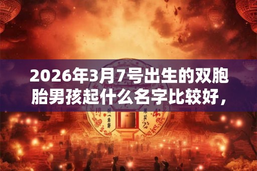 2026年3月7号出生的双胞胎男孩起什么名字比较好，五行属什么