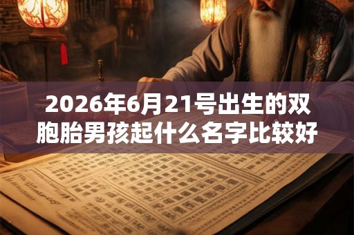 2026年6月21号出生的双胞胎男孩起什么名字比较好，五行属什么