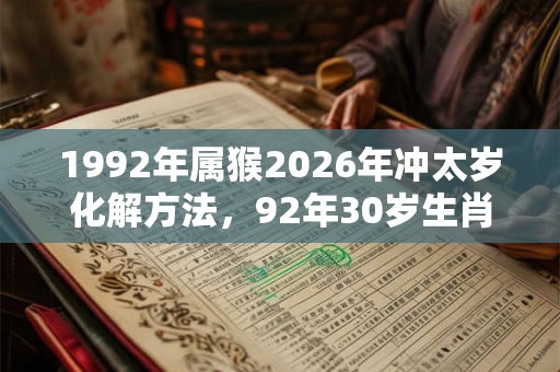 1992年属猴2026年冲太岁化解方法，92年30岁生肖猴犯太岁佩戴什么？