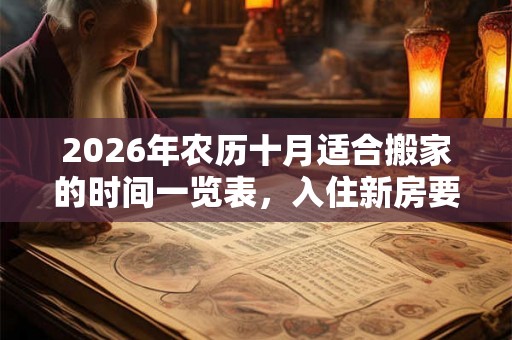 2026年农历十月适合搬家的时间一览表,入住新房要注意什么? 2026年农历十月适合搬家的时间一览表,入住新房要注意什么?