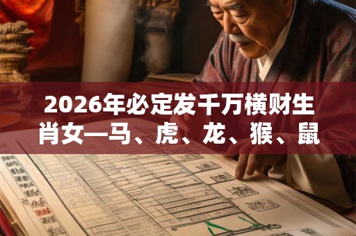 2026年必定发千万横财生肖女—马、虎、龙、猴、鼠、鸡！