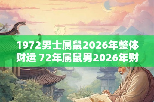 1972男士属鼠2026年整体财运 72年属鼠男2026年财运如何