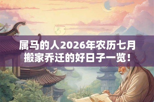 属马的人2026年农历七月搬家乔迁的好日子一览！