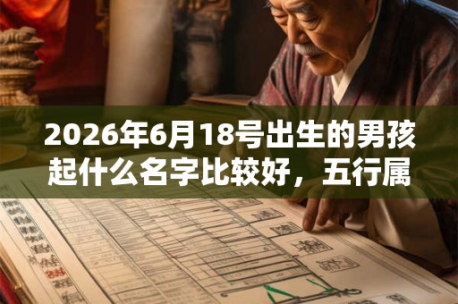 2026年6月18号出生的男孩起什么名字比较好，五行属什么
