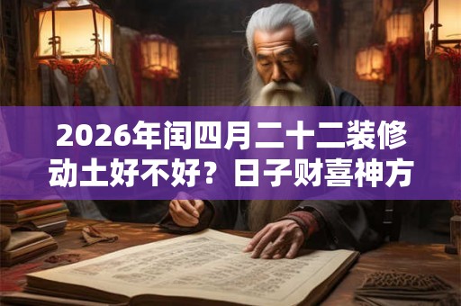 2026年闰四月二十二装修动土好不好？日子财喜神方位？