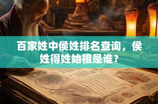 百家姓中侯姓排名查询,侯姓得姓始祖是谁? 百家姓中侯姓排名查询,侯姓得姓始祖是谁?