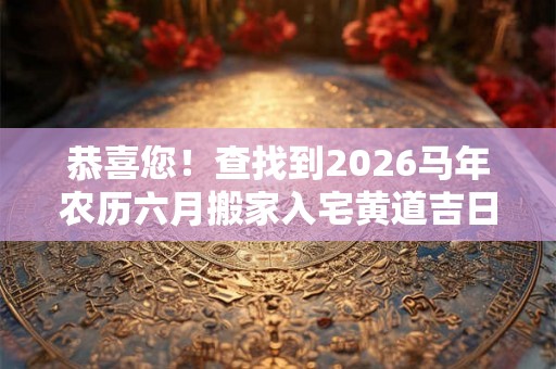 恭喜您!查找到2026马年农历六月搬家入宅黄道吉日7天 恭喜您!查找到2026马年农历六月搬家入宅黄道吉日7天