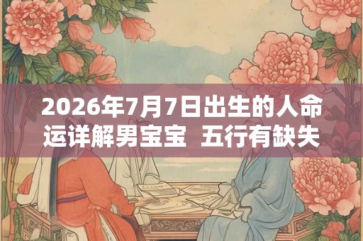 2026年7月7日出生的人命运详解男宝宝  五行有缺失吗