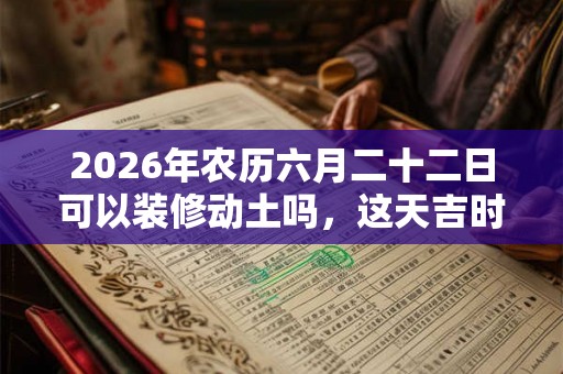 2026年农历六月二十二日可以装修动土吗，这天吉时是什么时候？