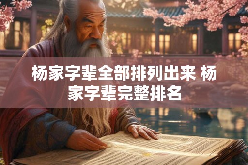 杨家字辈全部排列出来 杨家字辈完整排名