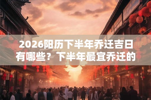 2026阳历下半年乔迁吉日有哪些？下半年最宜乔迁的好日子