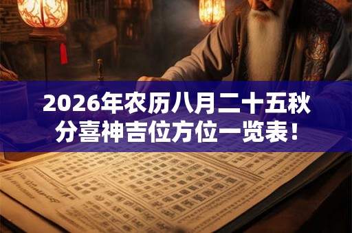 2026年农历八月二十五秋分喜神吉位方位一览表! 2026年农历八月二十五秋分喜神吉位方位一览表!