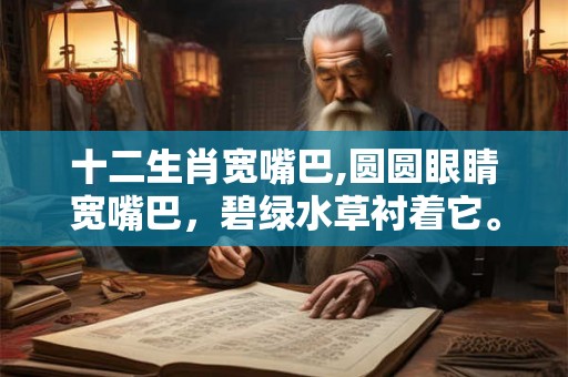 十二生肖宽嘴巴,圆圆眼睛宽嘴巴，碧绿水草衬着它。？