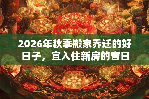 2026年秋季搬家乔迁的好日子，宜入住新房的吉日