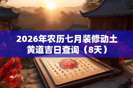 2026年农历七月装修动土黄道吉日查询（8天）