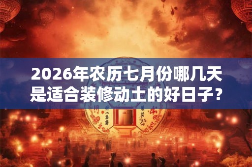 2026年农历七月份哪几天是适合装修动土的好日子？