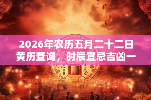 2026年农历五月二十二日黄历查询，时辰宜忌吉凶一览