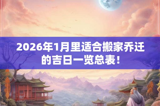 2026年1月里适合搬家乔迁的吉日一览总表！
