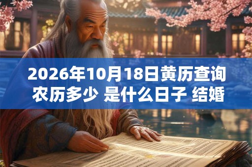 2026年10月18日黄历查询 农历多少 是什么日子 结婚吉时
