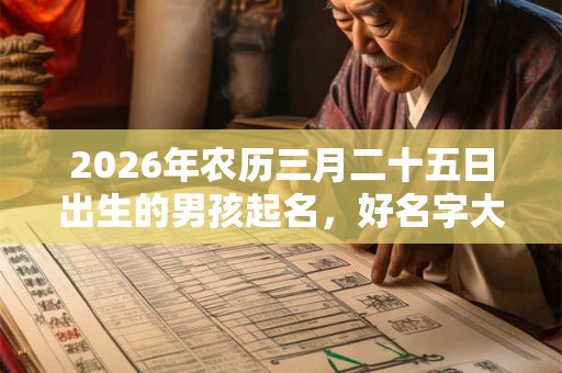 2026年农历三月二十五日出生的男孩起名，好名字大全