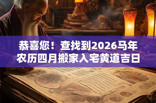 恭喜您！查找到2026马年农历四月搬家入宅黄道吉日7天