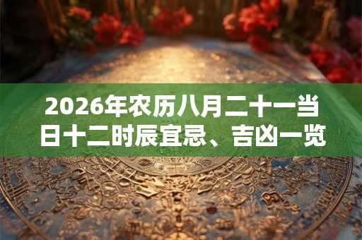 2026年农历八月二十一当日十二时辰宜忌、吉凶一览