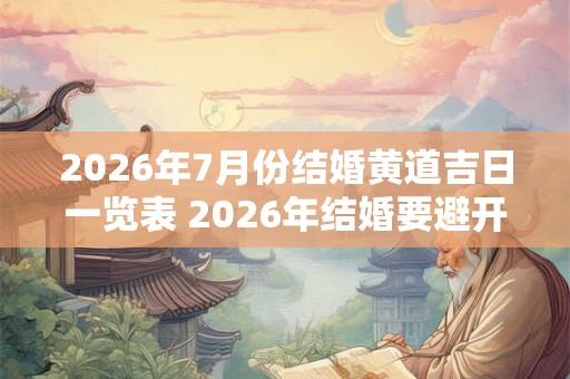 2026年7月份结婚黄道吉日一览表 2026年结婚要避开什么属相
