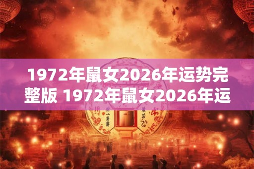 1972年鼠女2026年运势完整版 1972年鼠女2026年运势如何