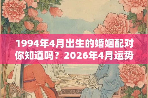 1994年4月出生的婚姻配对你知道吗？2026年4月运势如何？