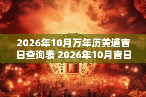 2026年10月万年历黄道吉日查询表 2026年10月吉日一览表
