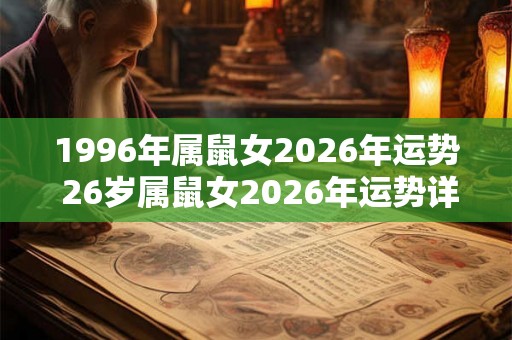 1996年属鼠女2026年运势 26岁属鼠女2026年运势详解