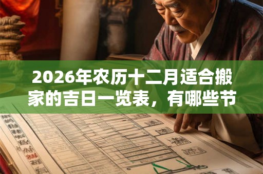 2026年农历十二月适合搬家的吉日一览表，有哪些节日和节气？