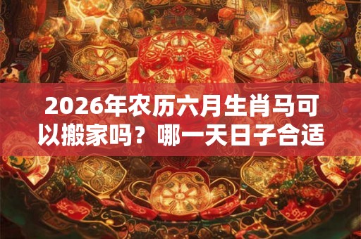 2026年农历六月生肖马可以搬家吗？哪一天日子合适？