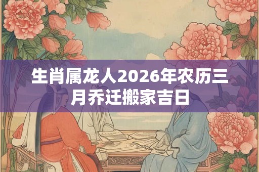 生肖属龙人2026年农历三月乔迁搬家吉日 生肖属龙人2026年农历三月乔迁搬家吉日