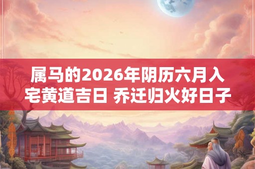 属马的2026年阴历六月入宅黄道吉日 乔迁归火好日子